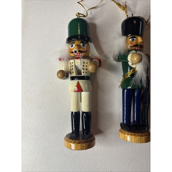 Set Of 4 Vintage Wooden Nutcracker Toy Soldier Christmas Ornaments With Beards - Picture 5 of 11